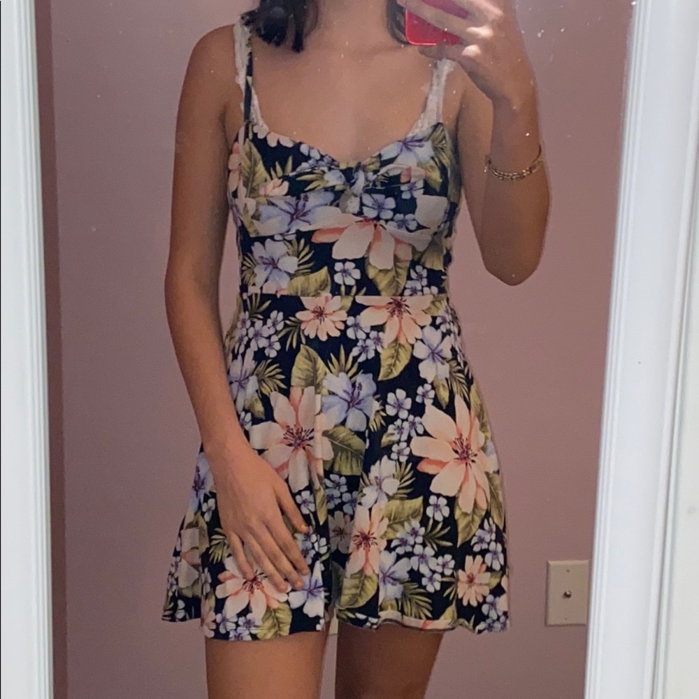 Pink & blue flower pattern dress